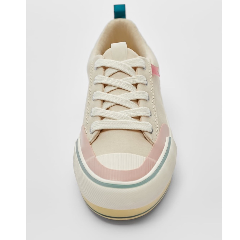 NWT Zara Girls Patches Lace Up Cotton Sneaker - Picture 5 of 10